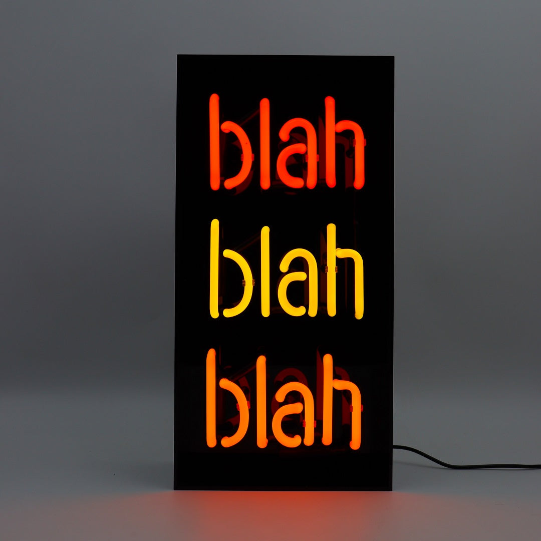 Panneau néon en verre 'Blah Blah Blah' - Acrylique noir