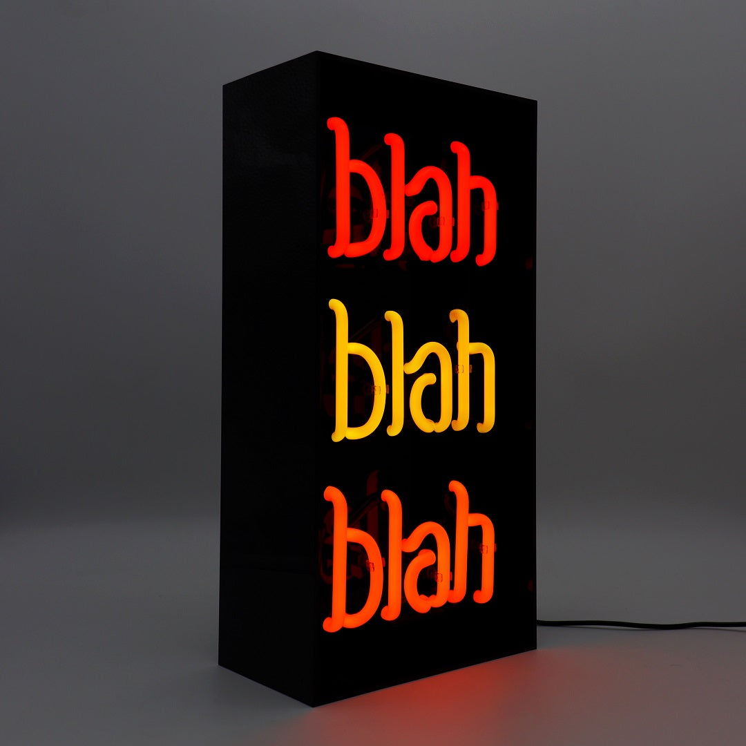 Panneau néon en verre 'Blah Blah Blah' - Acrylique noir