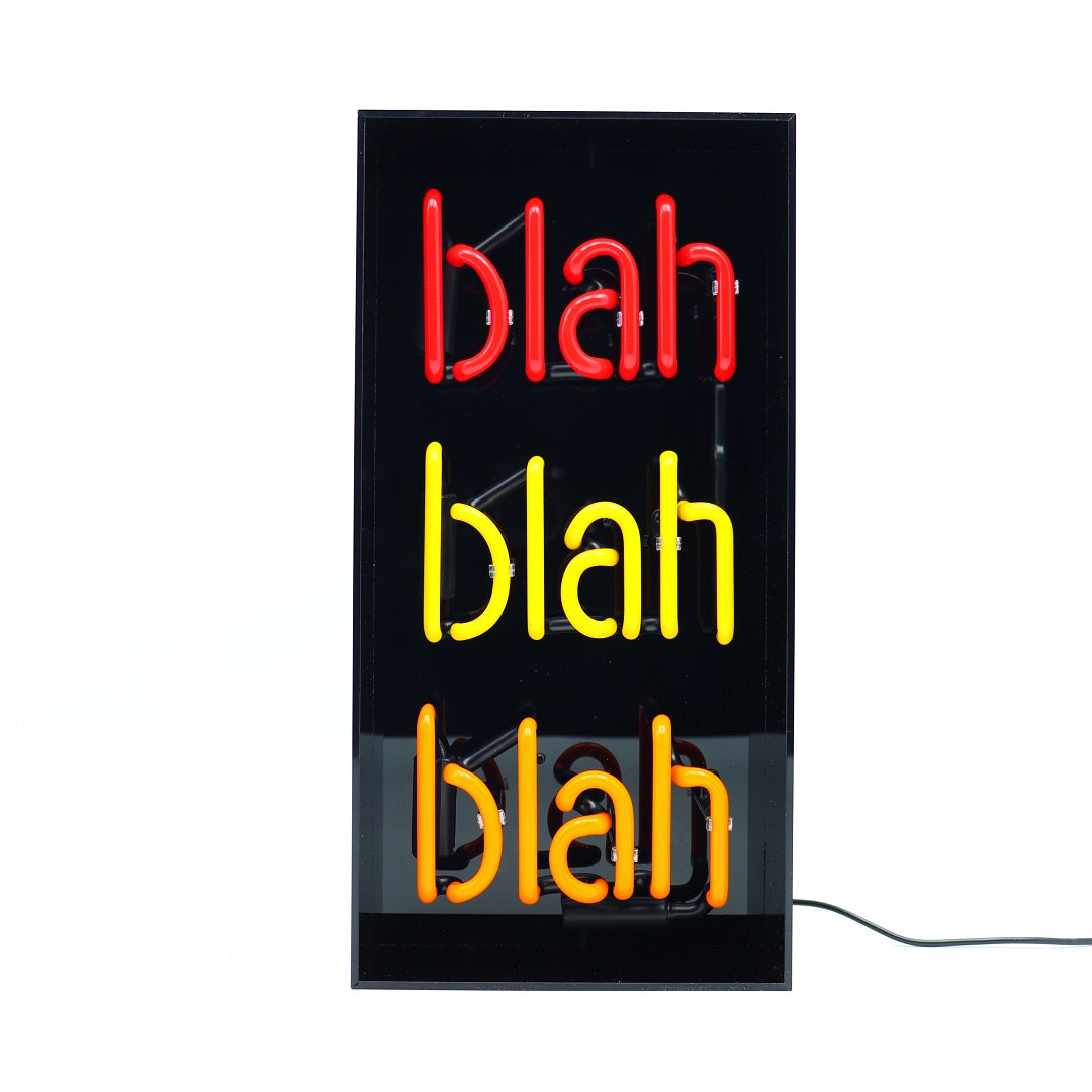 Blah Blah Blah" Glas-Neon-Schild - Schwarzes Acryl