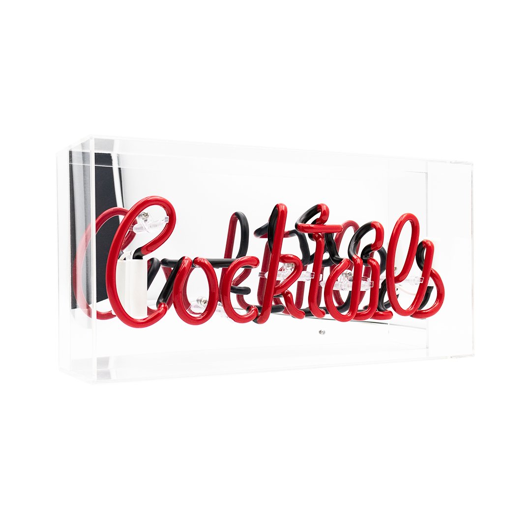 Red 'Cocktails' Acrylic Box Neon Light - Locomocean
