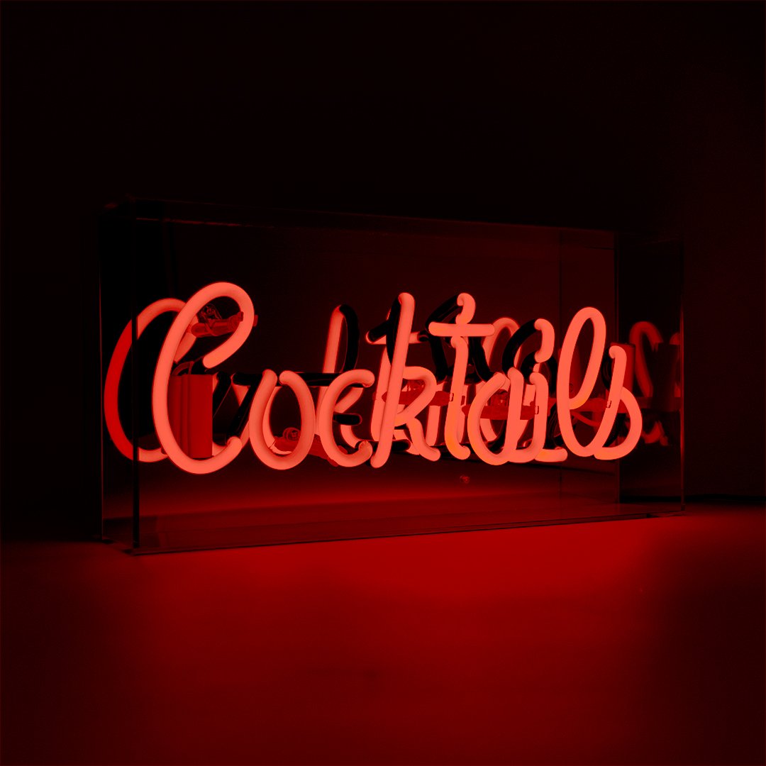 Red 'Cocktails' Acrylic Box Neon Light - Locomocean