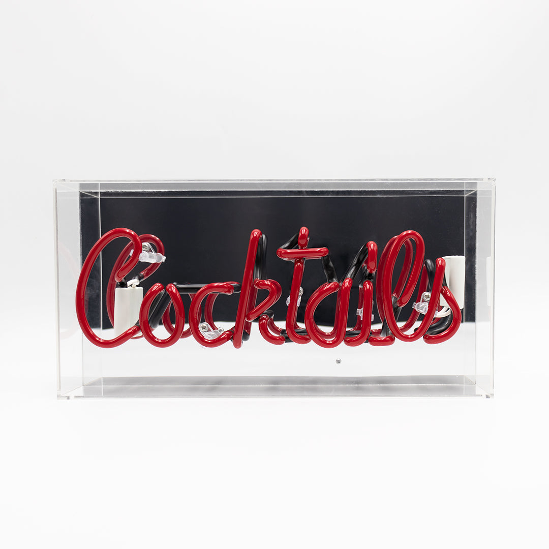 'Cocktails' Glass Neon Sign - Red