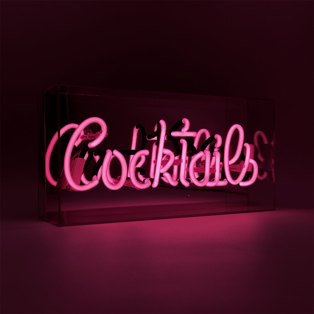 Pink 'Cocktails' Acrylic Box Neon Light - Locomocean