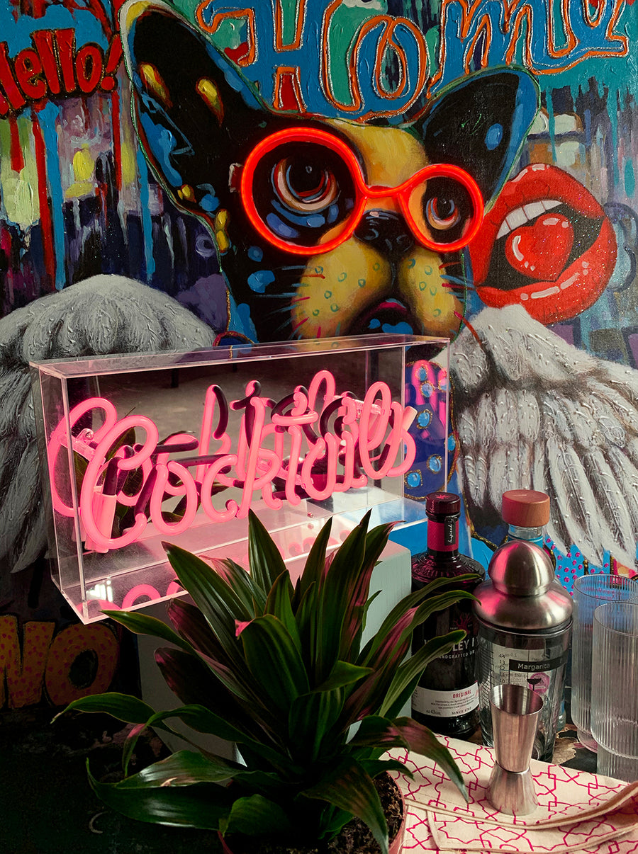 Insegna al neon in vetro 'Cocktails' - Rosa