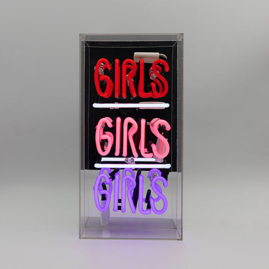 Enseigne néon en verre 'Girls Girls Girls' (filles, filles, filles)