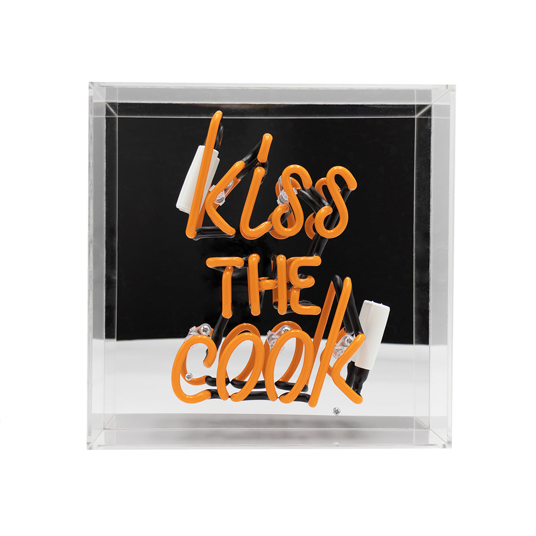 Kiss the Cook" Glas-Neon-Schild - Orange