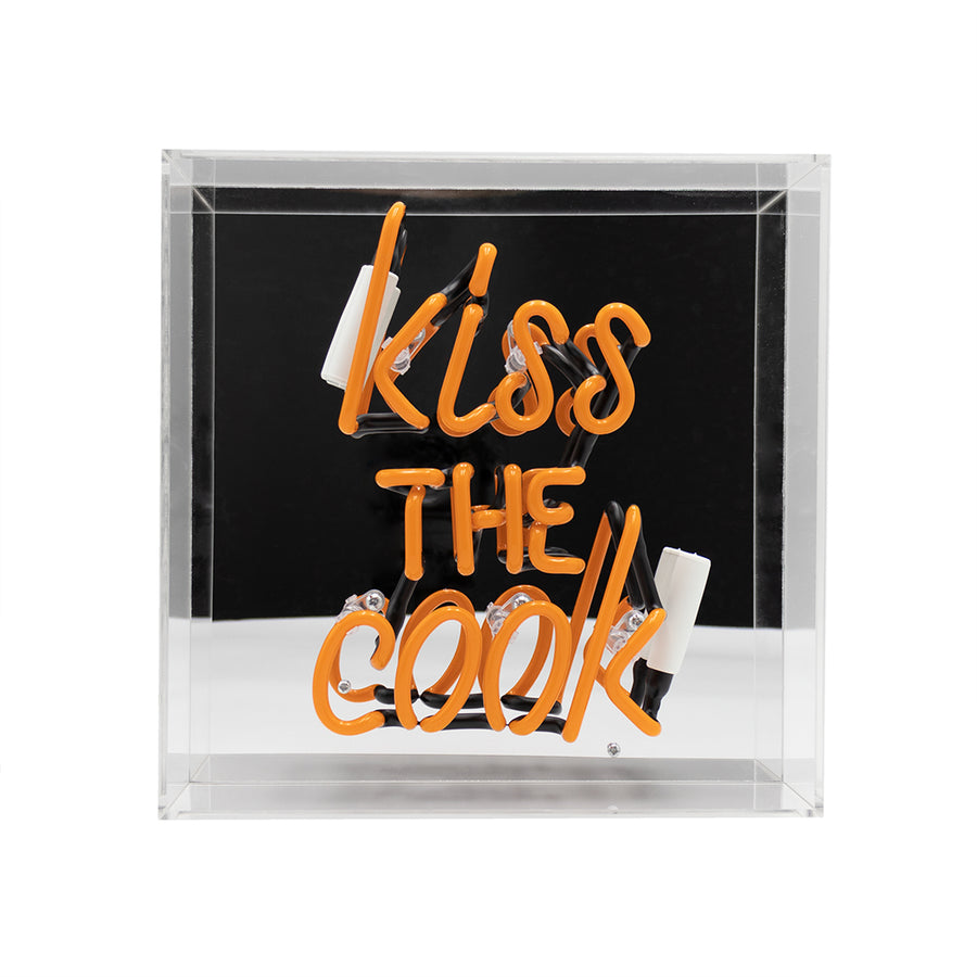 'Kiss the Cook' Glass neon Sign - Orange