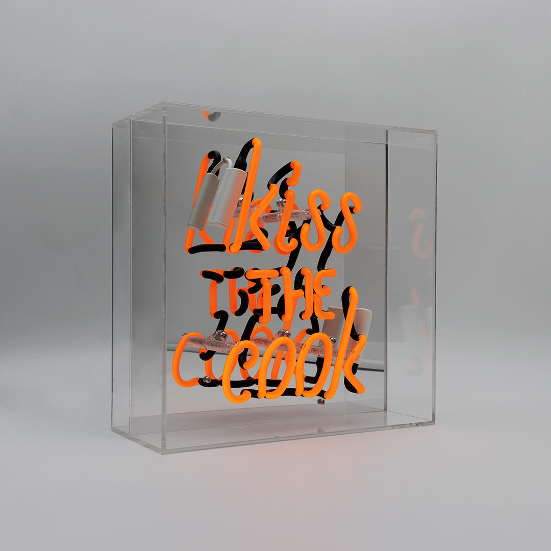 'Kiss the Cook' Glass neon Sign - Orange