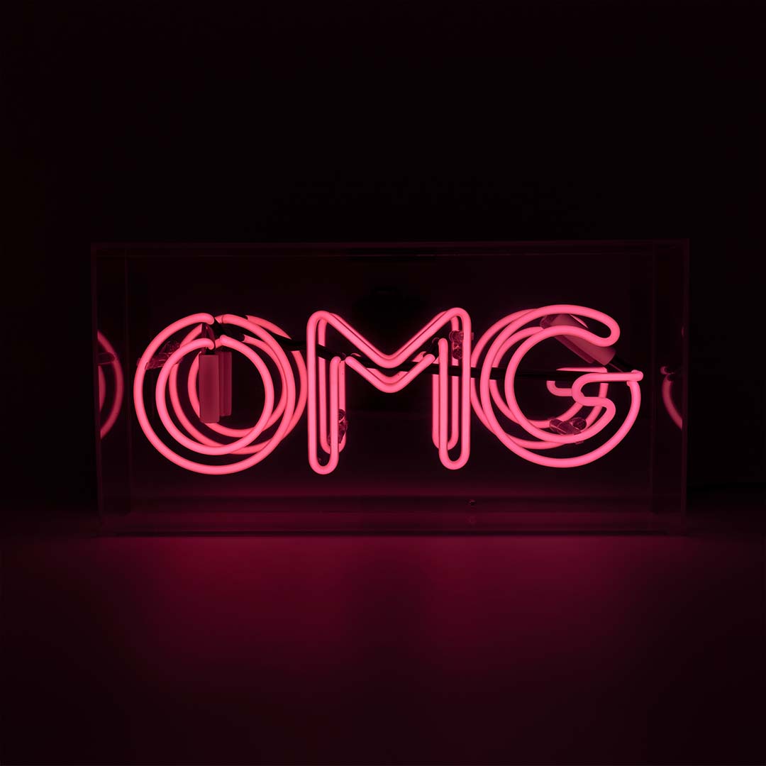 Cartel de neón de cristal 'OMG' - Rosa