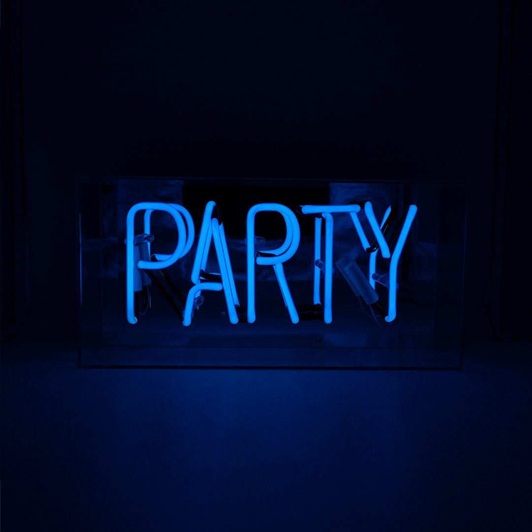Enseigne néon en verre 'Party' - Bleu