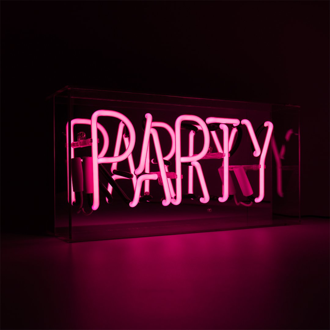 Enseigne néon en verre 'Party' - rose