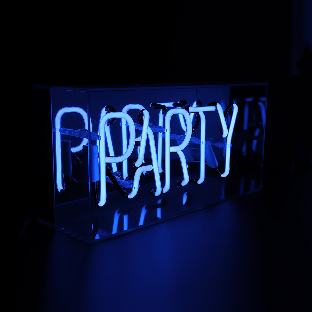 Party"-Glas-Neonschild - Blau