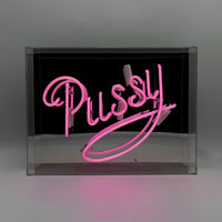 Enseigne néon en verre 'Pussy' - rose