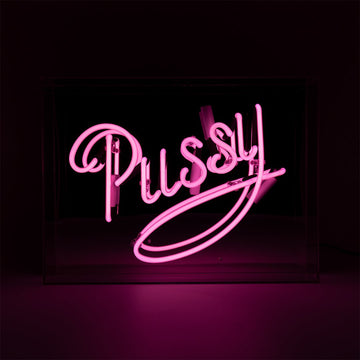 Pussy" Glas-Neonschild - Rosa