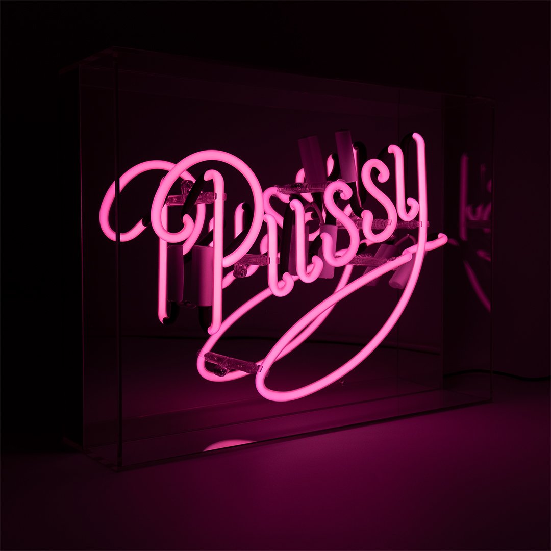 Enseigne néon en verre 'Pussy' - rose