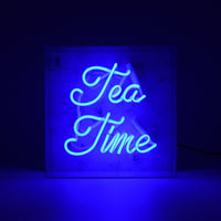 Tea Time" Glas-Neonschild - Blau