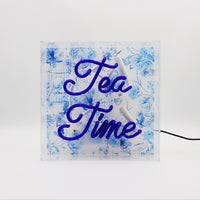 Tea Time" Glas-Neonschild - Blau