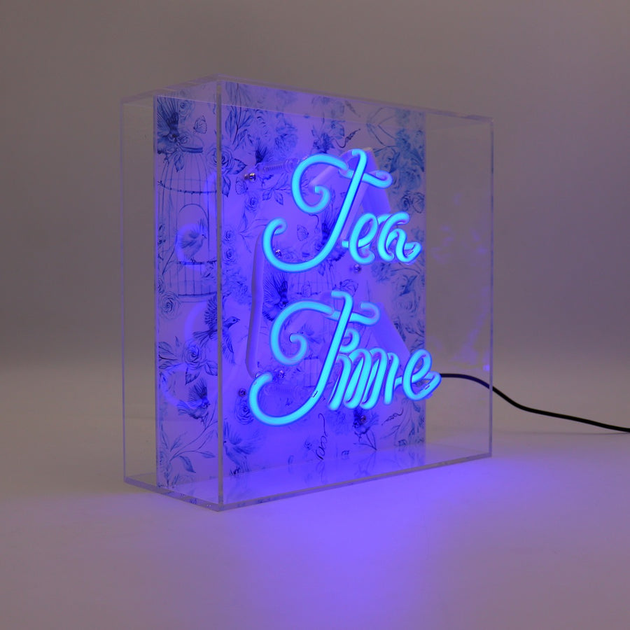 'Tea Time' Glass neon Sign - Blue
