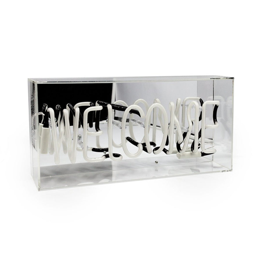 White 'Welcome' Acrylic Box Neon Light - Locomocean