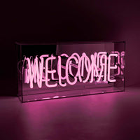 'Welcome' Glass Neon Sign - Pink