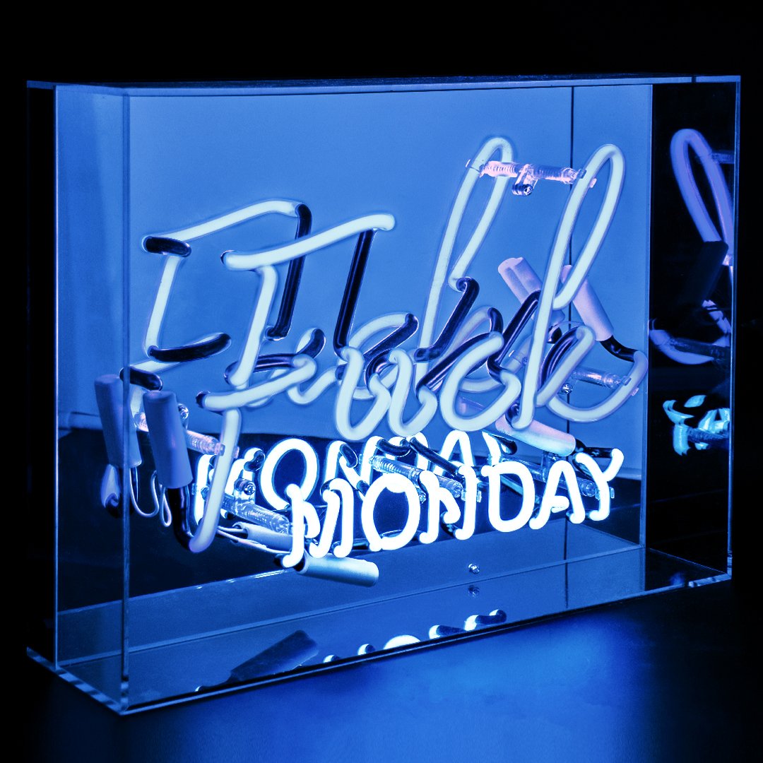 Blue 'Fuck Monday' Large Acrylic Box Neon - Locomocean