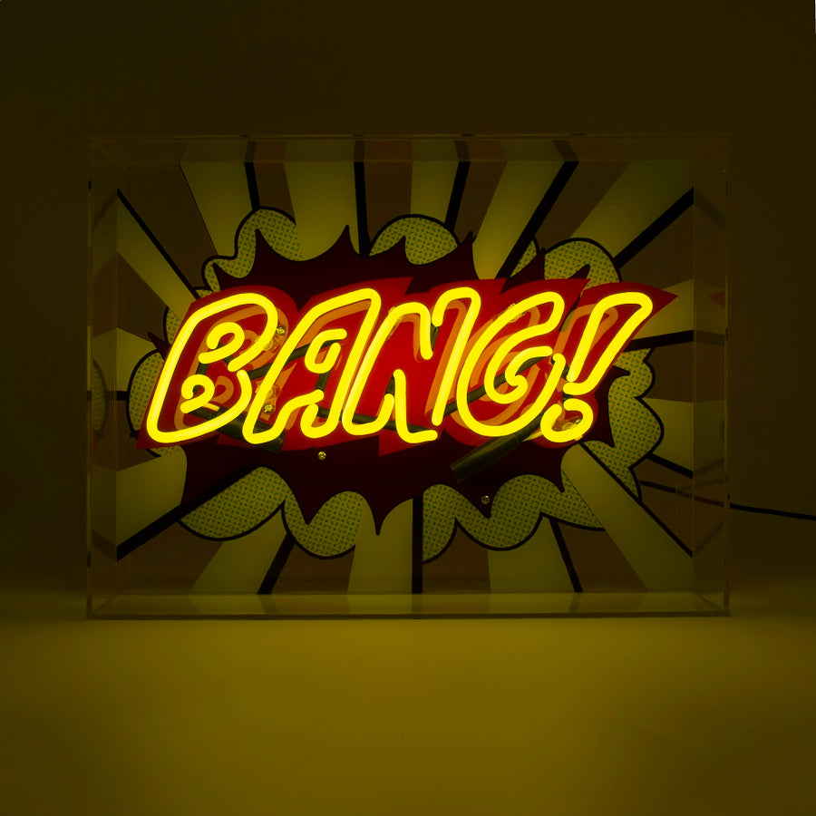 Cartel de neón grande de cristal "¡Bang!