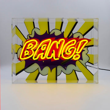 Bang!"-Großes Neonschild aus Glas