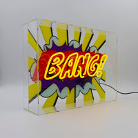 Cartel de neón grande de cristal "¡Bang!