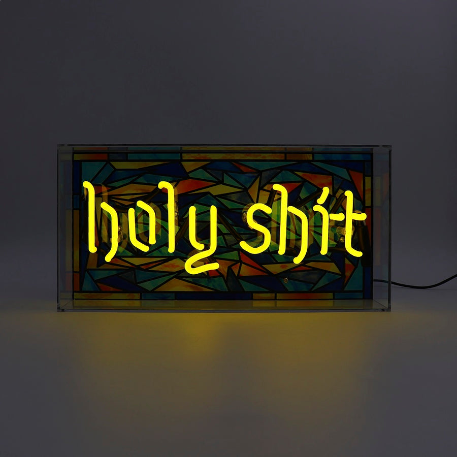 Panneau néon en verre "Holy Shit