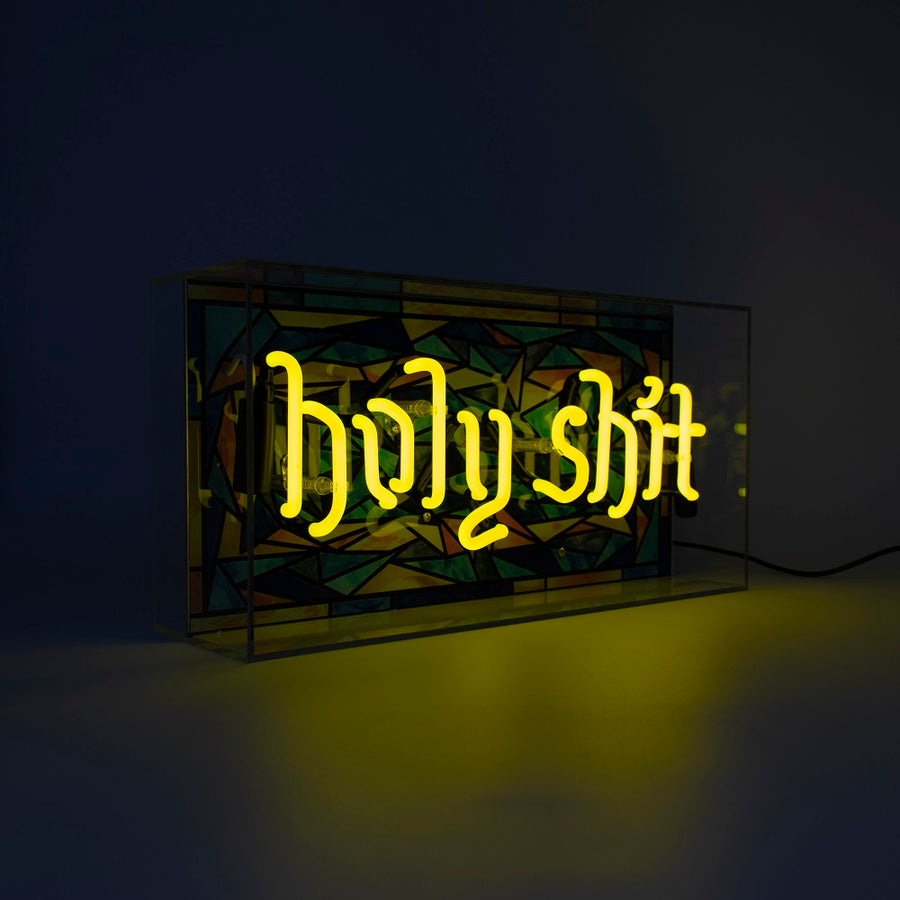 Panneau néon en verre "Holy Shit