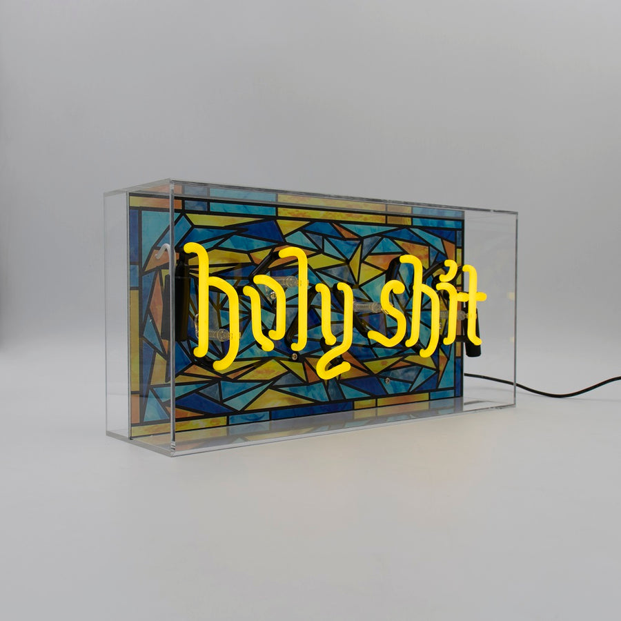 Cartel de neón de cristal 'Holy Shit
