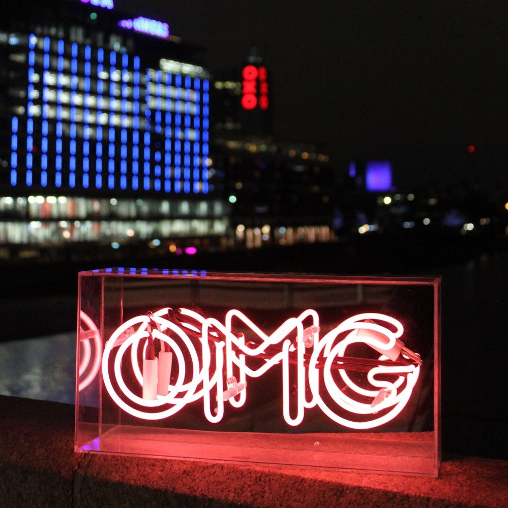 'OMG' Glass Neon Sign - Pink