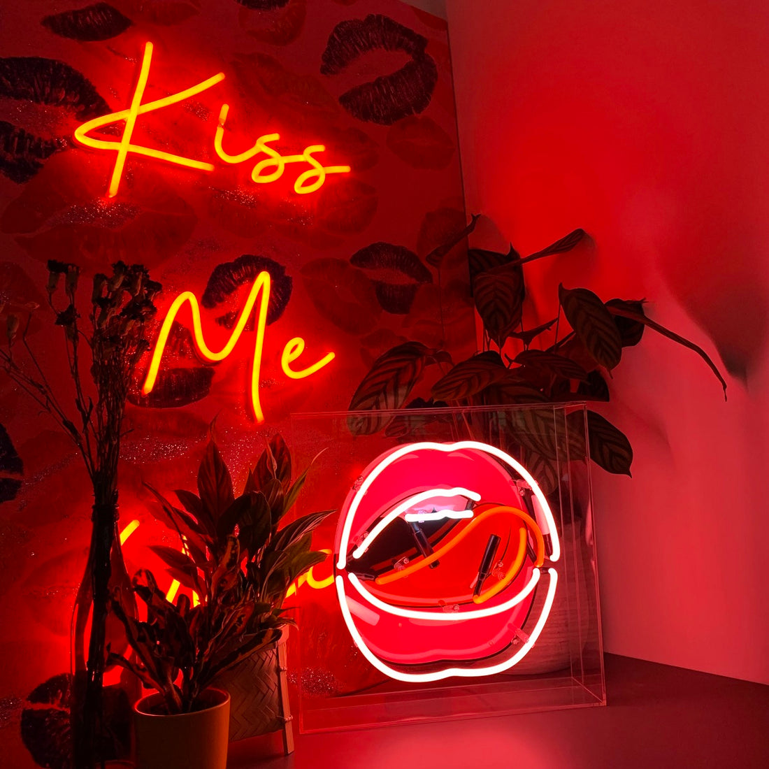 Opera d'arte da parete 'Kiss Me Quick' con neon a LED - STANDARD