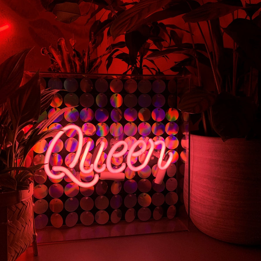 'Queen' Glass Neon Sign with Sequins