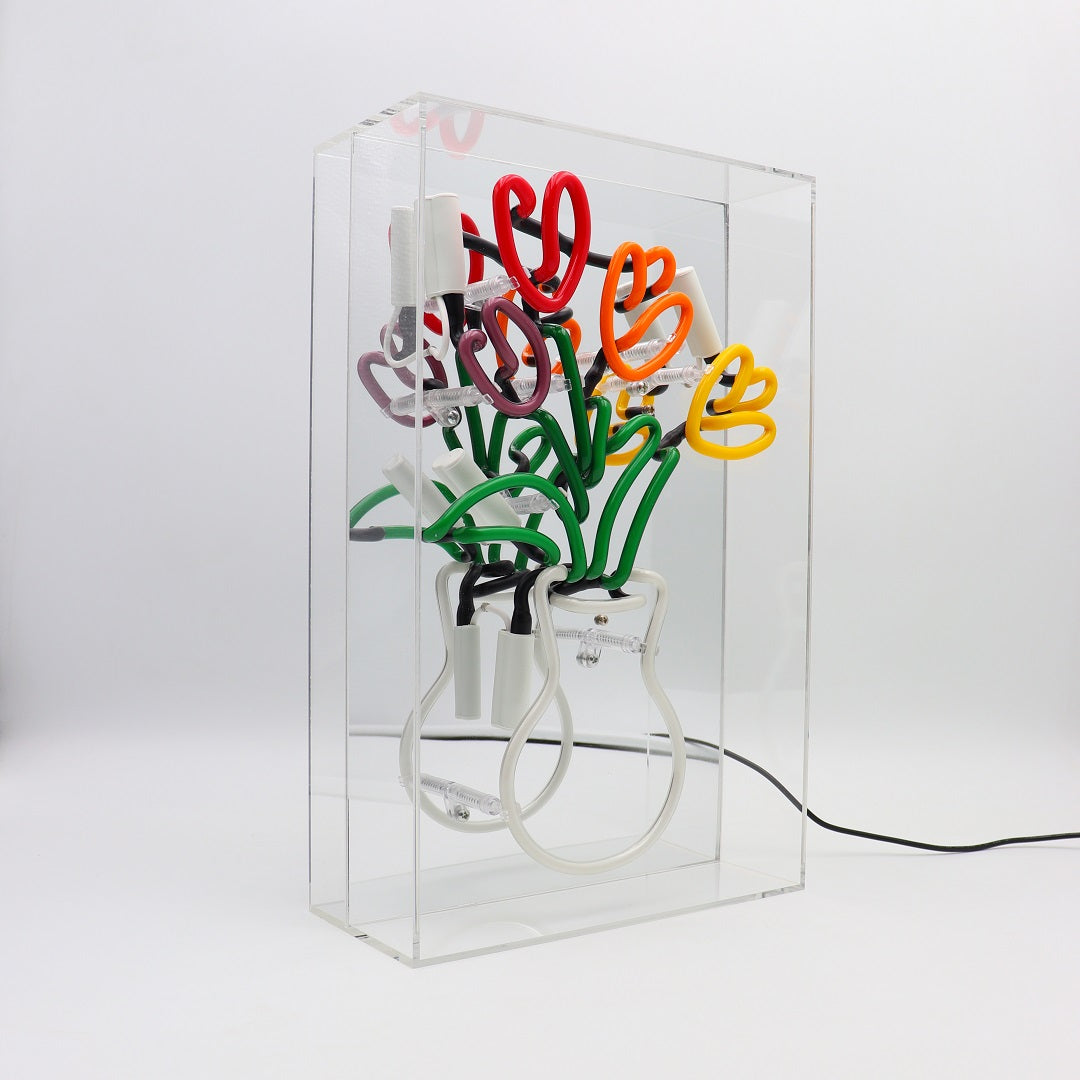Vase mit Tulpen" Glas-Neonschild