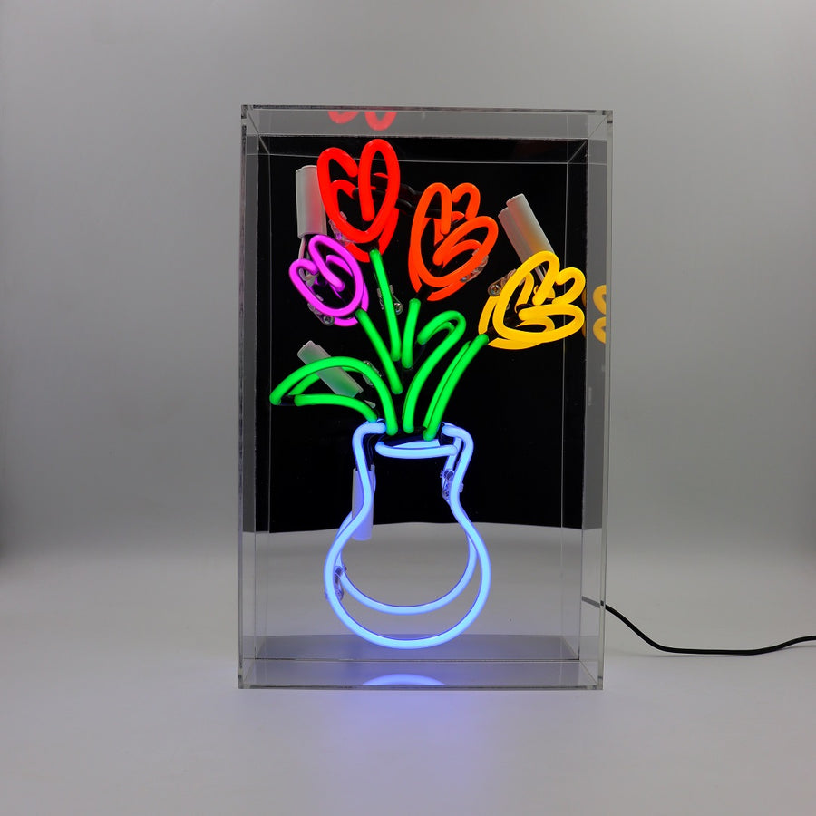 Panneau néon en verre 'Vase de tulipes