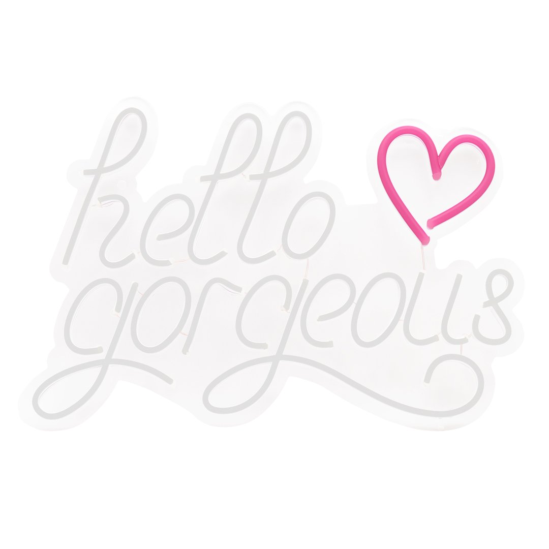 'Hello Gorgeous' Neon bianco caldo a LED montabile a parete