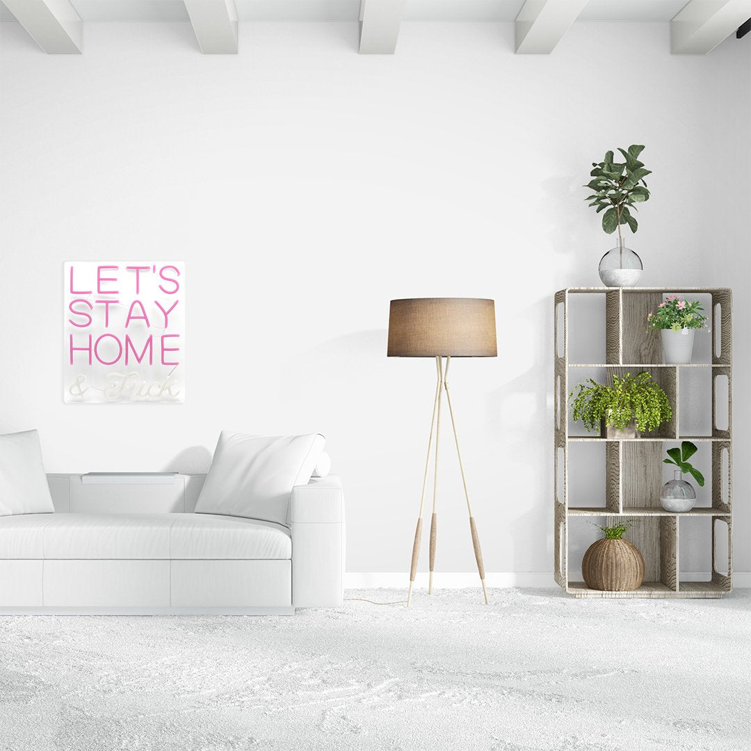 'Lets Stay Home & F*ck' Pink LED Wall Mountable Neon