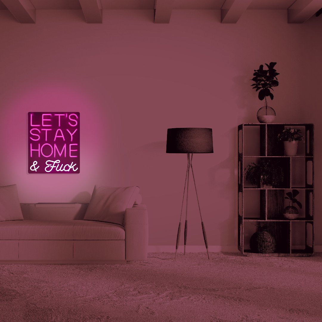 Neón LED rosa para montaje en pared 'Lets Stay Home &amp; F*ck