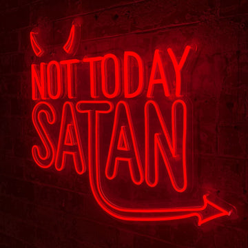 Cartello da parete a LED al neon rosso 'Not Today Satan' (Non oggi Satana)