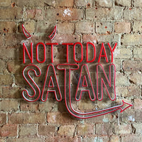 Cartello da parete a LED al neon rosso 'Not Today Satan' (Non oggi Satana)