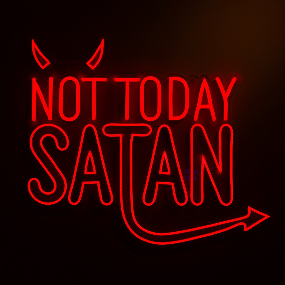 Cartello da parete a LED al neon rosso 'Not Today Satan' (Non oggi Satana)