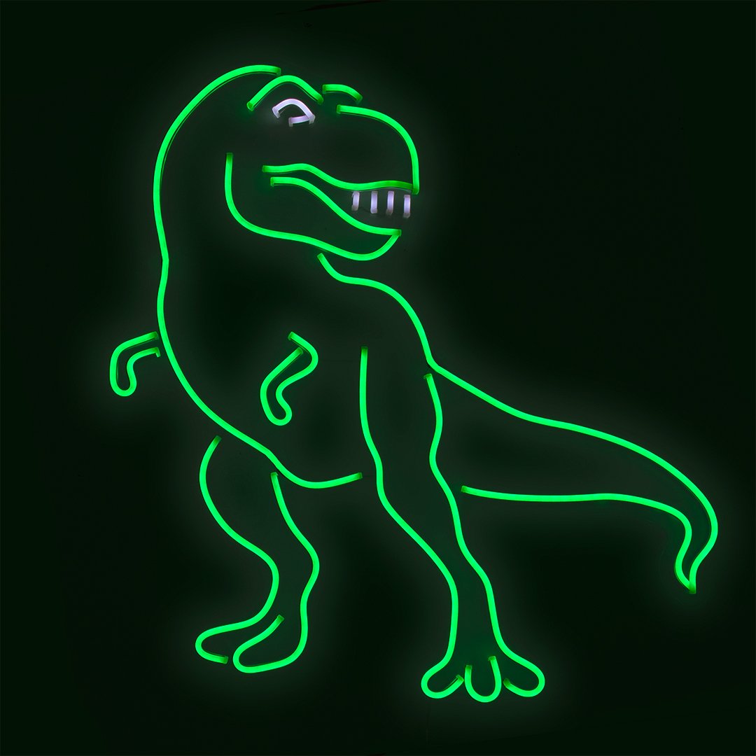 Dinosaurio' Señal LED de neón verde para montaje en pared