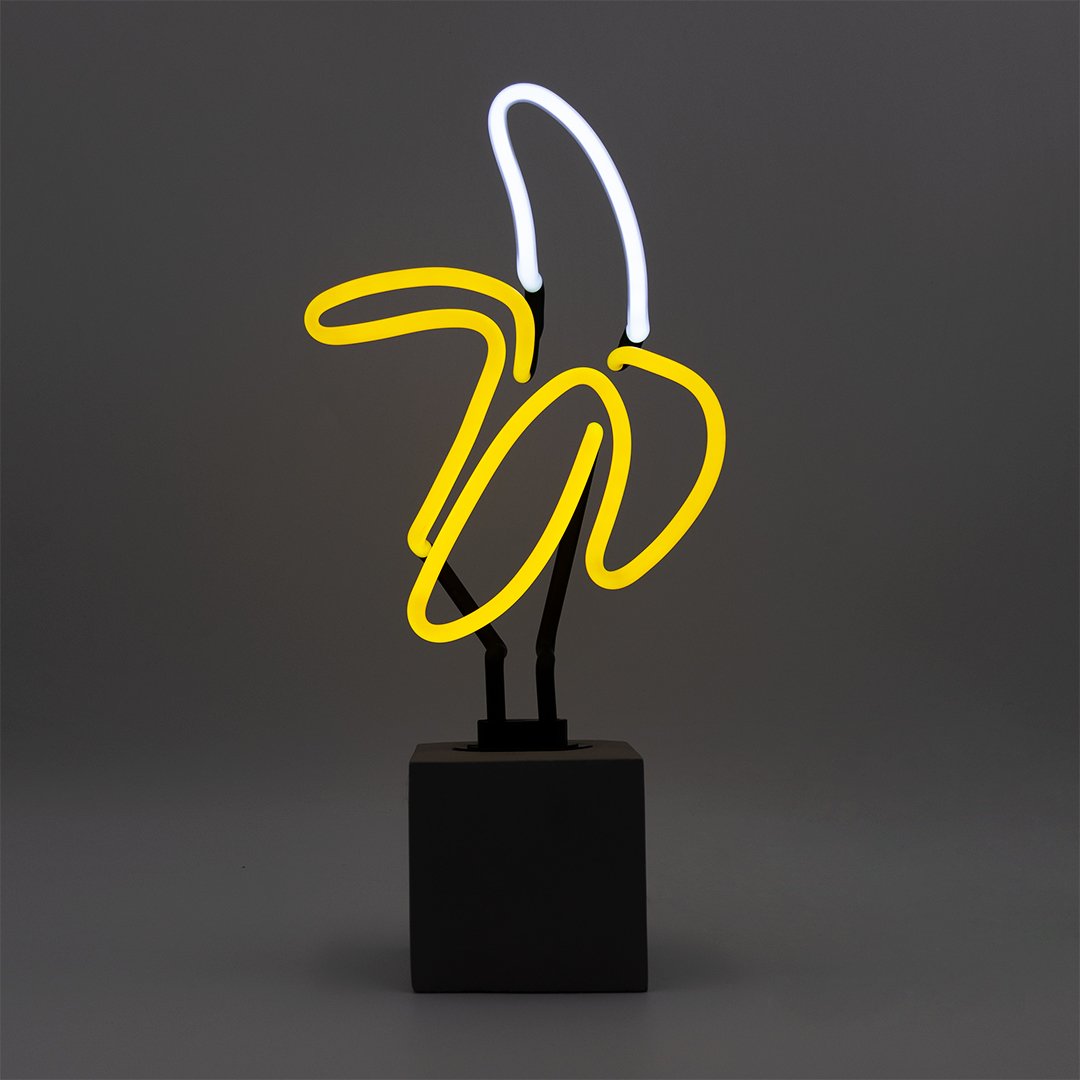 "Banana" en néon avec base en béton  