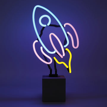 'Rocket' en n﻿éon en verre avec base en béton