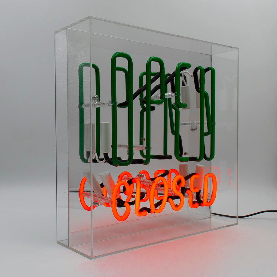 Großes Neonschild aus Glas 'Geöffnet / Geschlossen