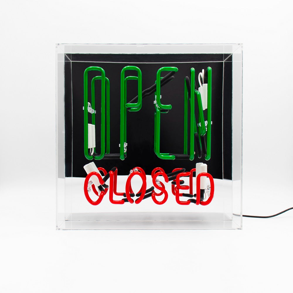 Großes Neonschild aus Glas 'Geöffnet / Geschlossen