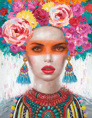 Wandgemälde - Frau mit floralem Kopfschmuck