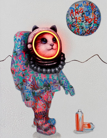 Obra de arte mural 'Space Cat' - LED Neón