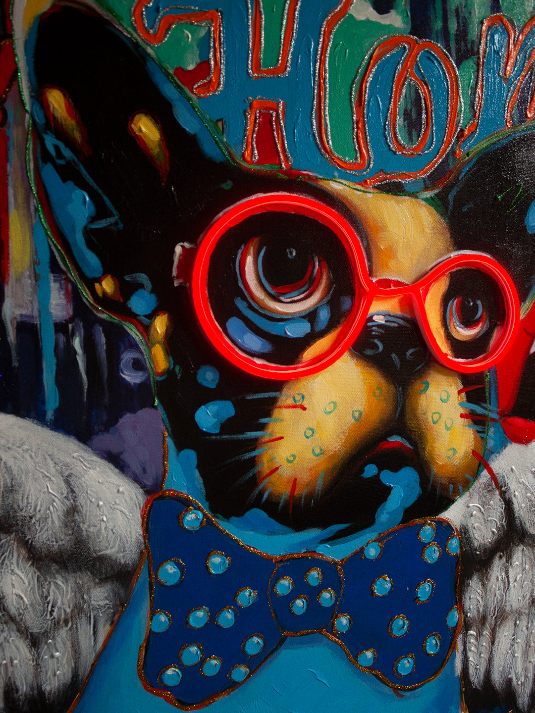 Obra de arte mural 'Perro con alas' con LED de neón - PEQUEÑO